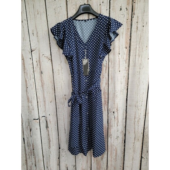 LRN Women's Small MITILLY Women's Summer Boho Polka Dot V Neck Swing Dress NEW - Picture 1 of 7